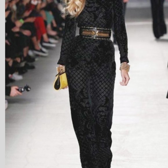 BALMAIN x H&M Black Burnout Silk Pants Trousers, Sz 4 - Picture 2 of 8